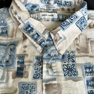 Pierre Cardin Beige and Blue Abstract & Tropical Men's Shirt